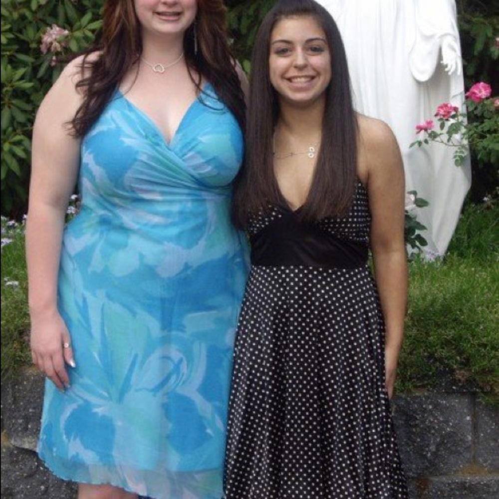 Black and white polka dot halter dress